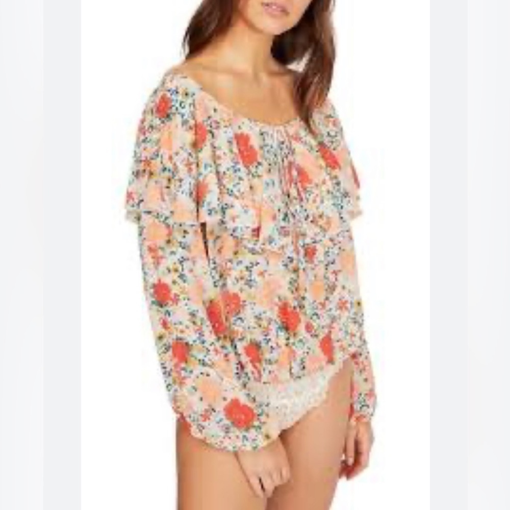 Free People Ivory And Coral Say It To Me Floral Body Suit - Picture 5 of 17